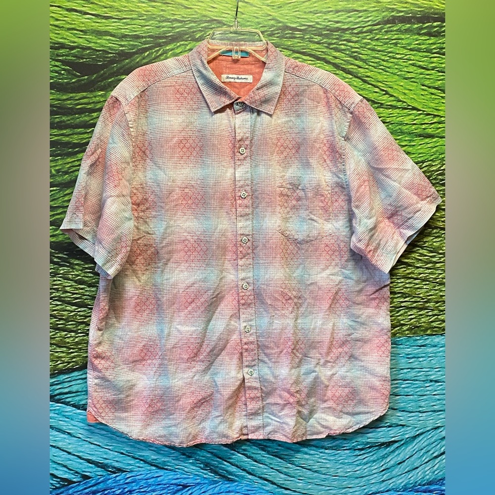 EUC Tommy Bahama Men's Ravenna Plaid Glazed Razzberry Pink S/S $130